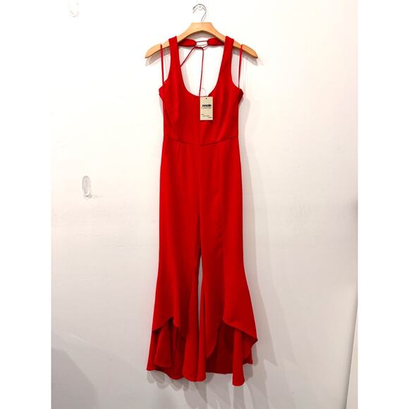 INTERMIX Gabrielle Sleeveless Scoop Neck Ruffle Hem Jumpsuit Red Women's 0 - Picture 3 of 6